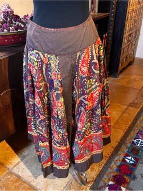 Bohemian Floral Paisley Maxi Skirt in Oranges and Brown